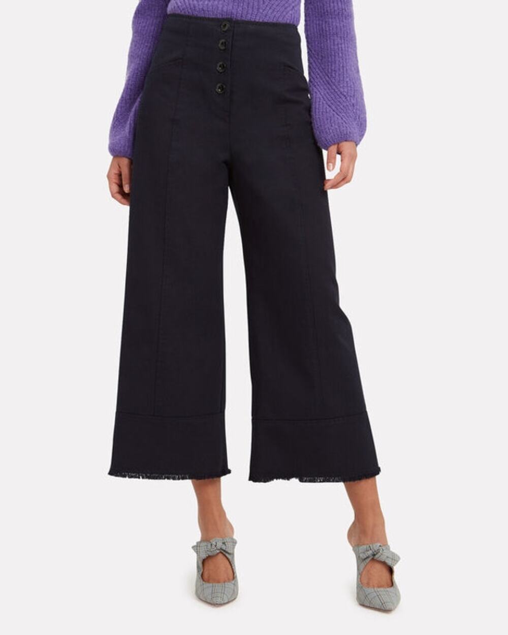 Intermix Anaya Navy Wide Leg Cropped High Rise Raw Hem Pants Size 4
